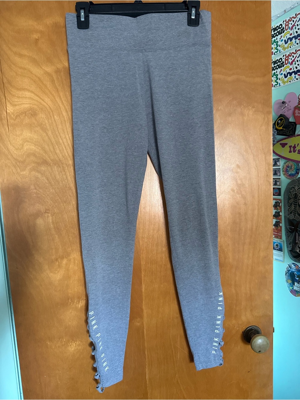 PINK Victoria's Secret Gray Heather Leggings with Side Button Detail
